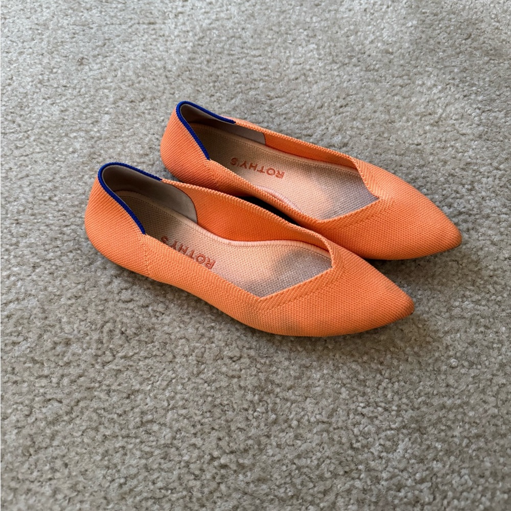 Rothy's Vibrant Orange Flats with Blue Accents